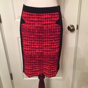 W BY WORTH SKIRT BLACK RED TEXTURED PENCIL COLOR BLOCK STRETCH Size 2